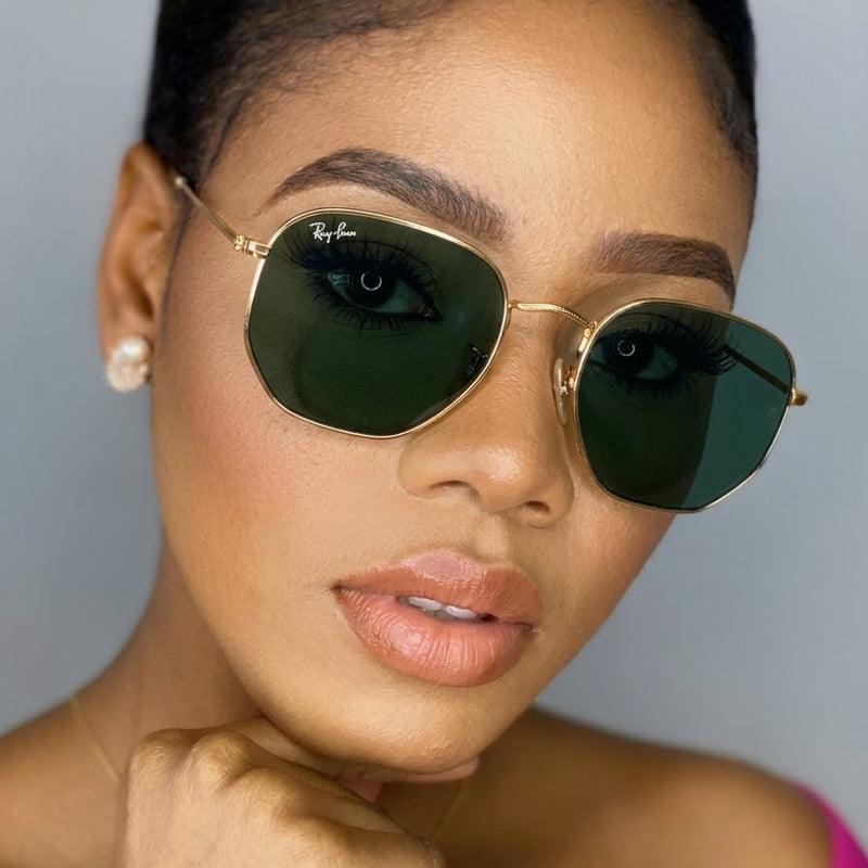 Óculos de Sol Feminino Hexagonal Lente Verde Rayban