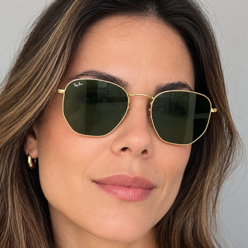 Óculos de Sol Feminino Hexagonal Lente Verde Rayban