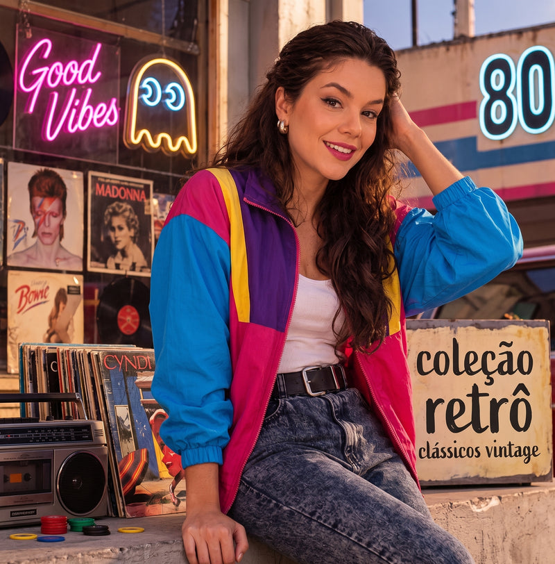 Jaqueta Feminina Colorida Retrô Moda Anos 80