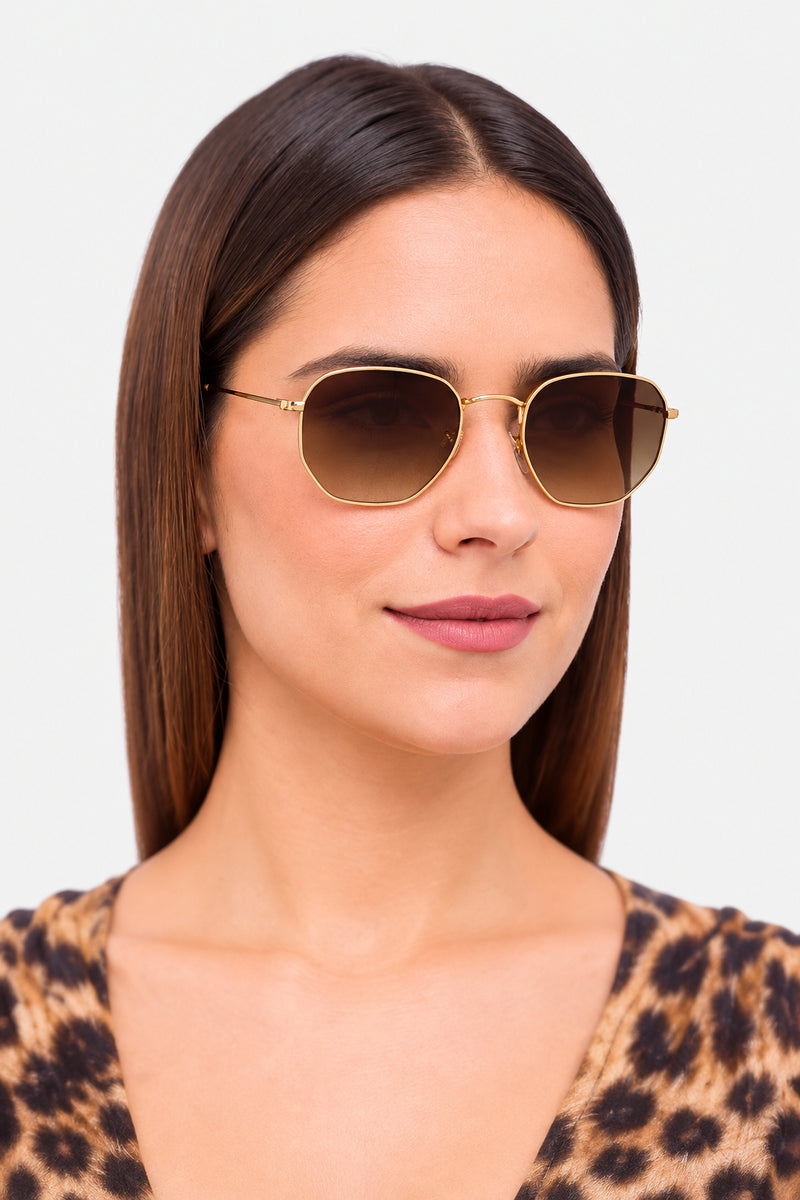 Óculos de Sol Feminino Hexagonal Marrom Degradê