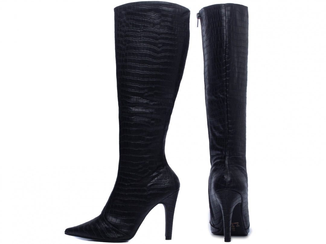 Bota de Couro Cano Alto Bico Fino Louise