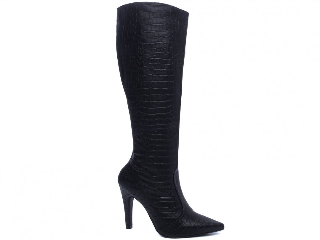 Bota de Couro Cano Alto Bico Fino Louise