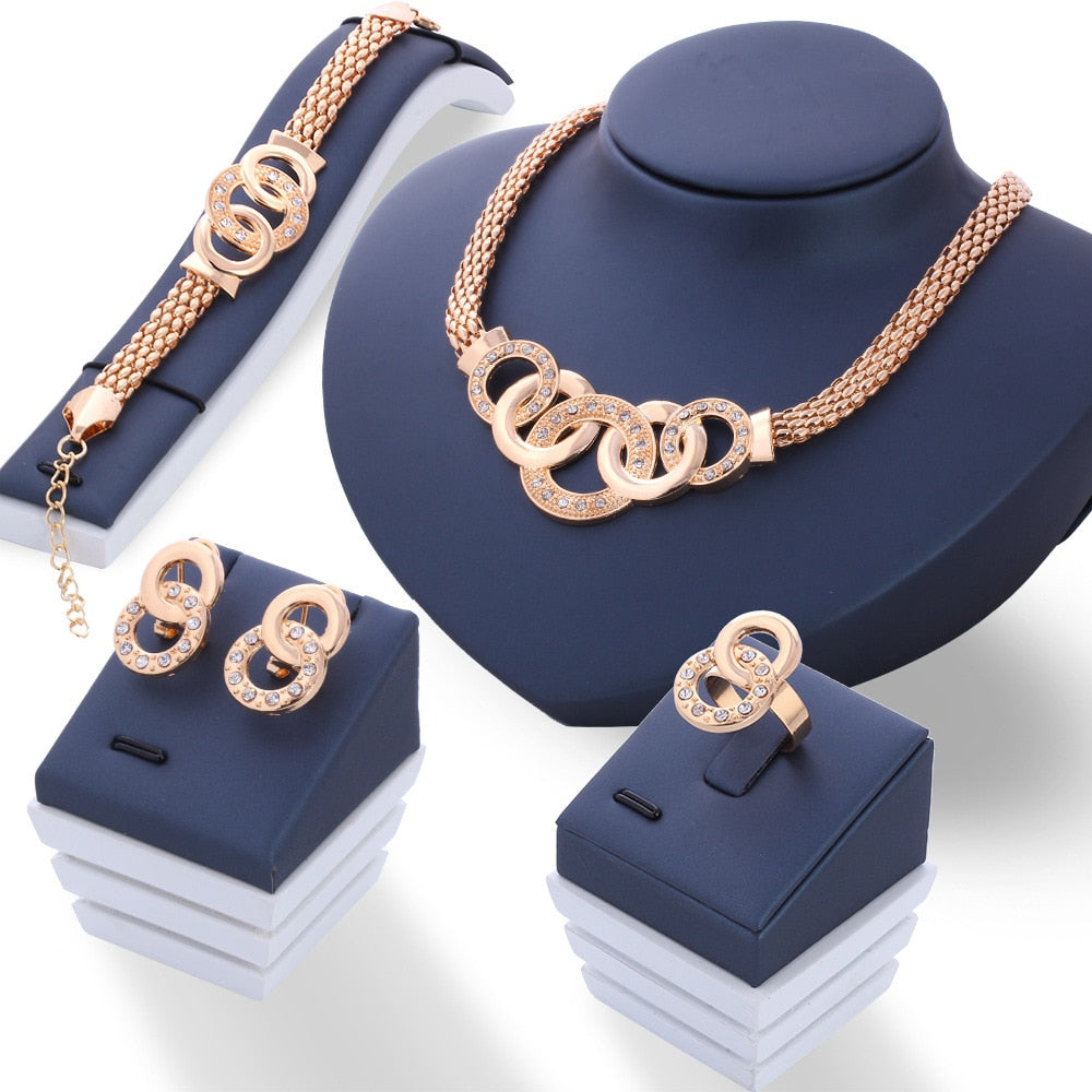 Conjunto Colar, Pulseira, Anel e Brincos Elos