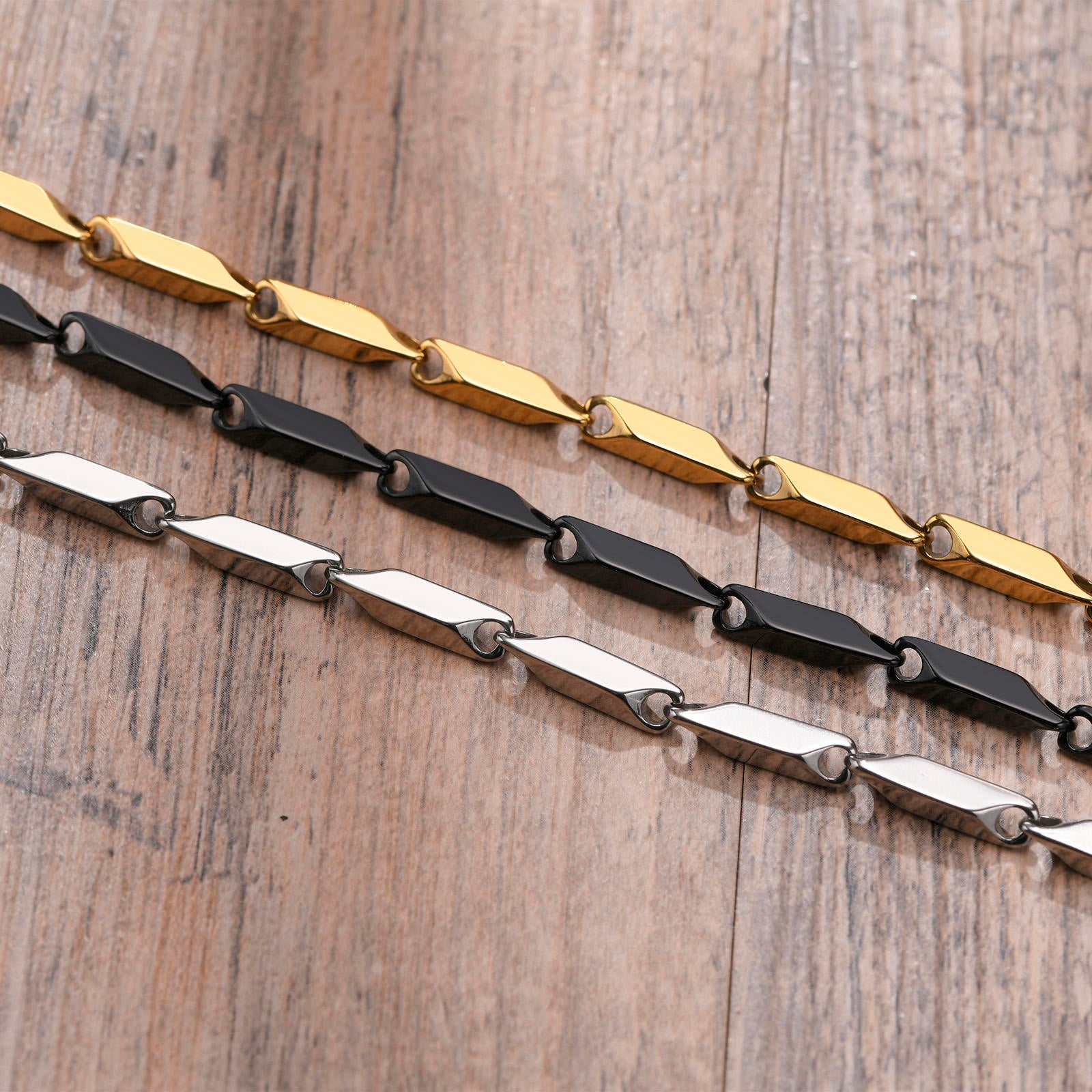 Pulseira De Corrente De Bambu Banhada A Ouro Em Aço Inoxidável