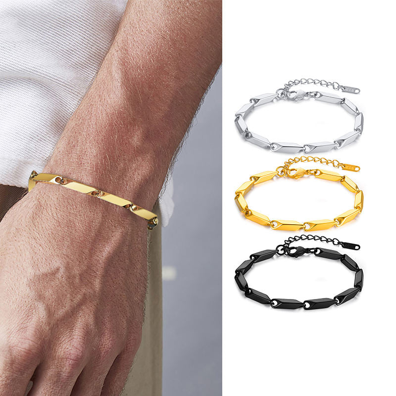 Pulseira De Corrente De Bambu Banhada A Ouro Em Aço Inoxidável