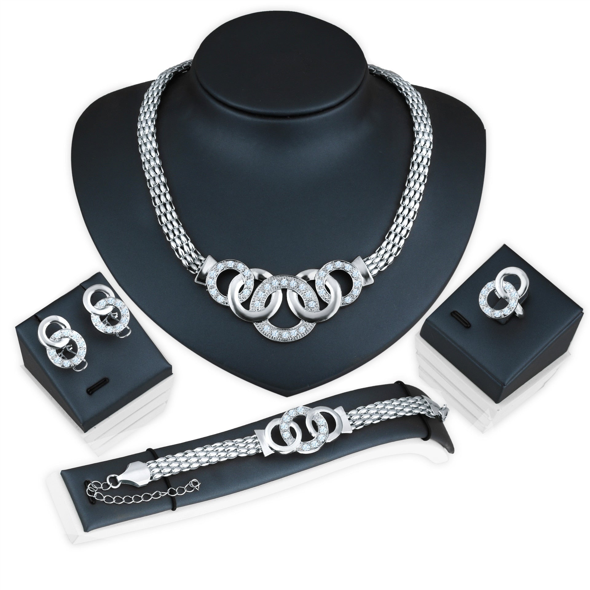 Conjunto Colar, Pulseira, Anel e Brincos Elos