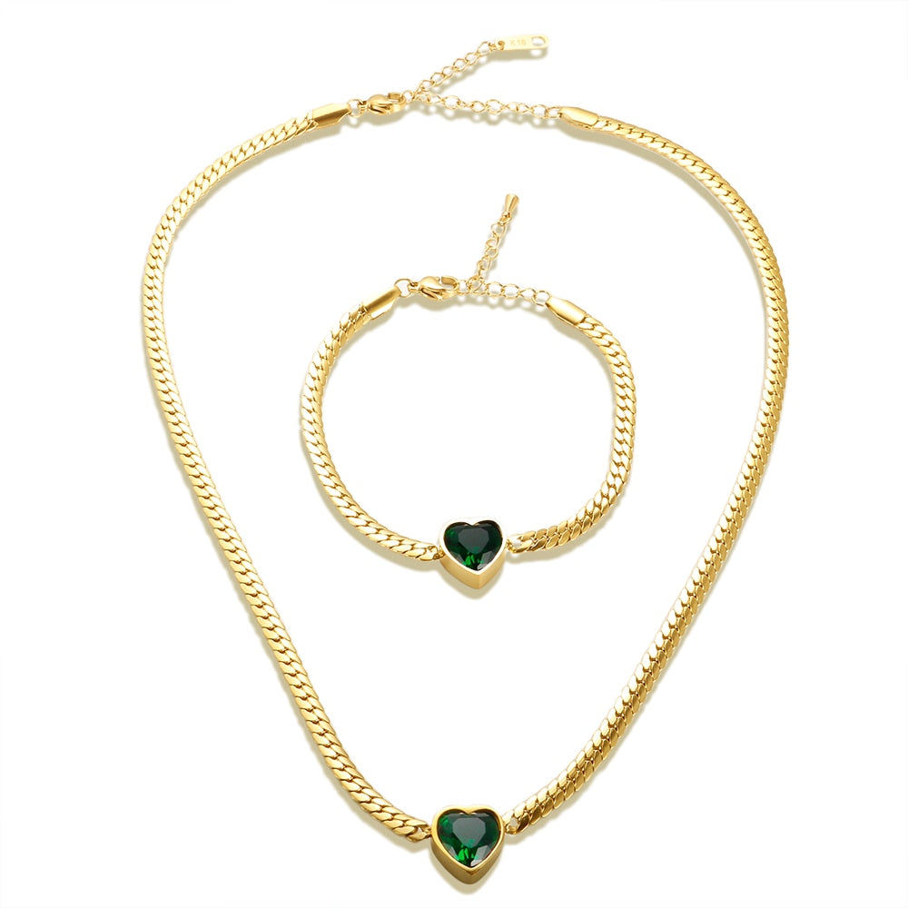 Colar e Pulseira Pedra de Coração