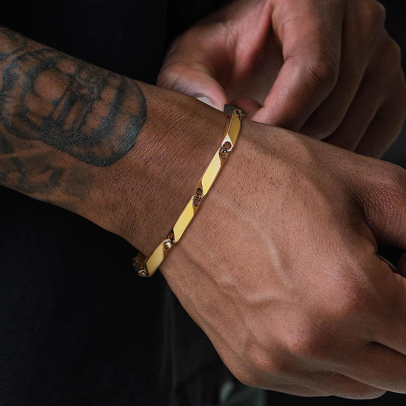 Pulseira De Corrente De Bambu Banhada A Ouro Em Aço Inoxidável