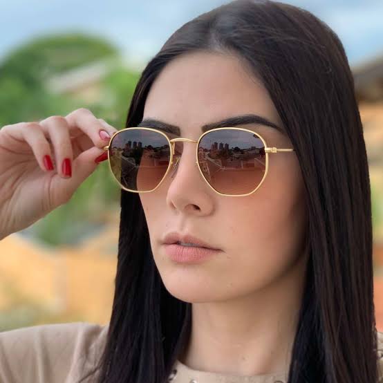 Óculos de Sol Feminino Hexagonal Marrom Degradê