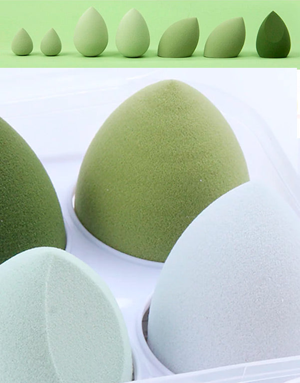 Kit de 7 Esponjinhas Verde de Maquiagem BBB CREAM com um lindo Suporte - www.tpmdeofertas.com.br
